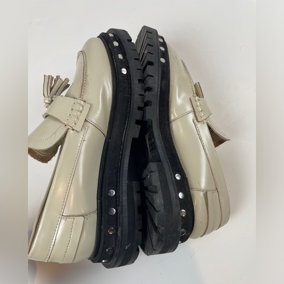 Free People Teagan Tassel Loafer antique ivory leather studded chunk women’s 8.5 - Picture 12 of 14